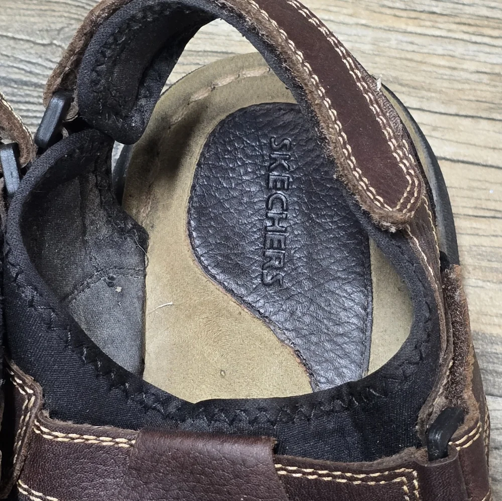 Skechers Fisherman Leather Sandals Men's 14 Brown Comfort Cushioned
